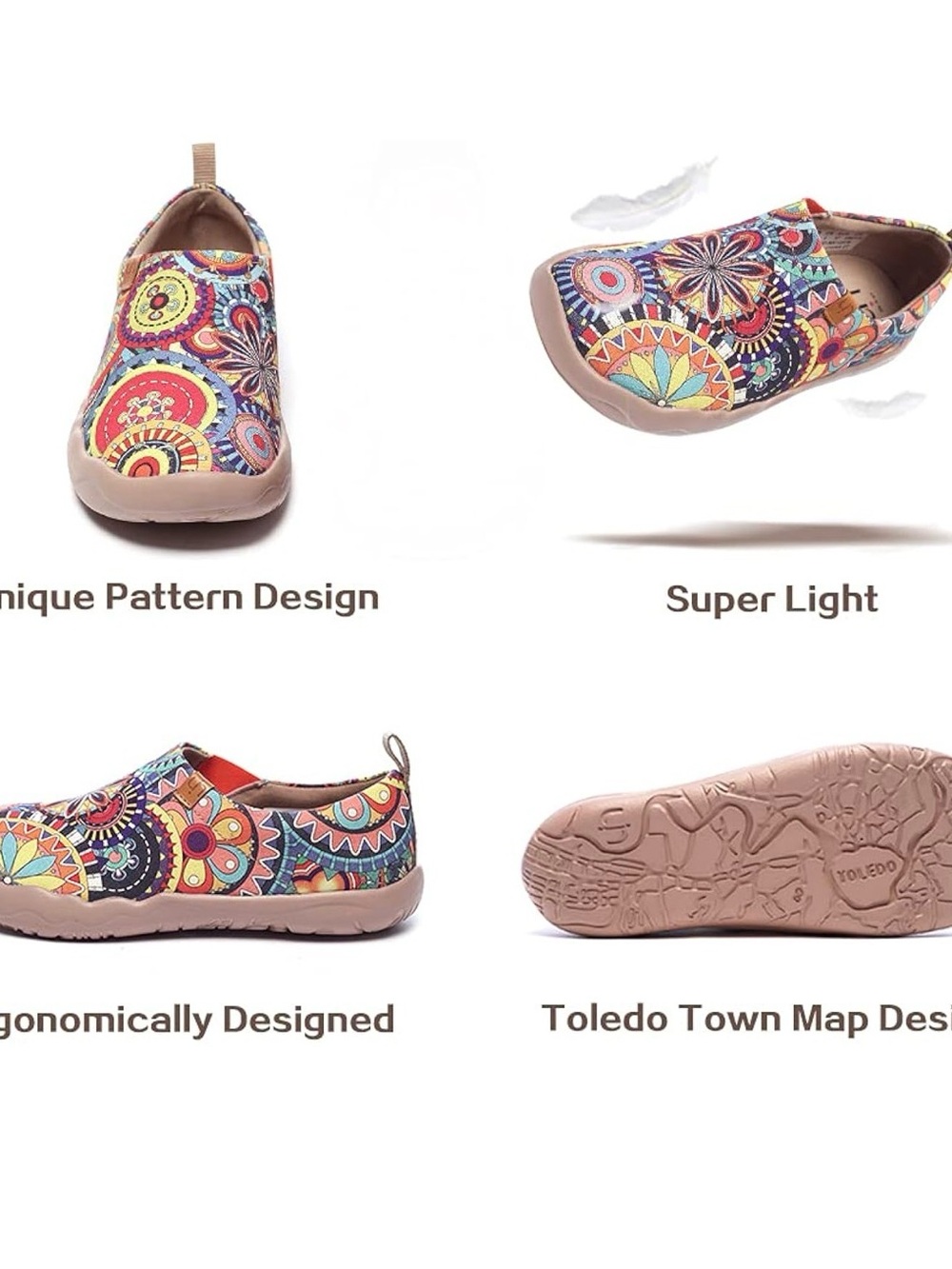 UIN Women's Slip-On Flats in Multicolor Floral Mandala Print